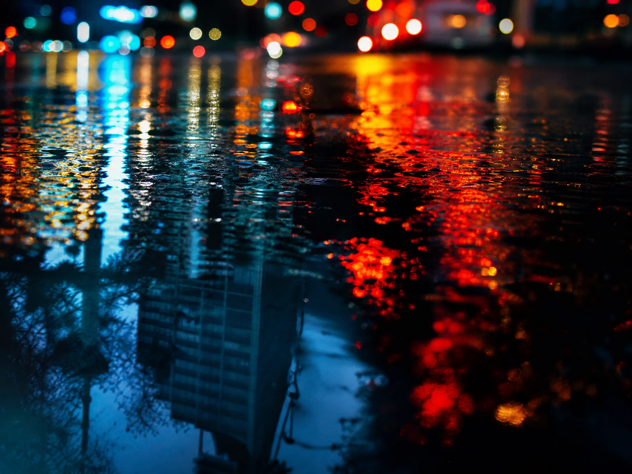 手机摄影赛事封面：雨夜霓虹的城市倒影
